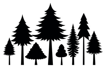 Obraz premium Black Pine Tree Silhouettes – Vector Set of Isolated Evergreen Trees on White Background