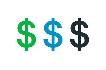 Three colorful dollar signs green blue and dark gray on a  transparent