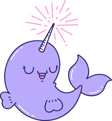 illustration of a traditional tattoo style happy narwhal in bright neon color © lineartestpilot