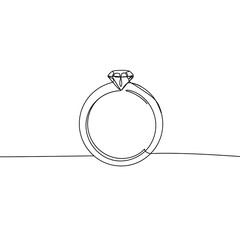 "Elegant Diamond Engagement Ring Line Art &ndash; Minimalist Jewelry Illustration on Black Background"