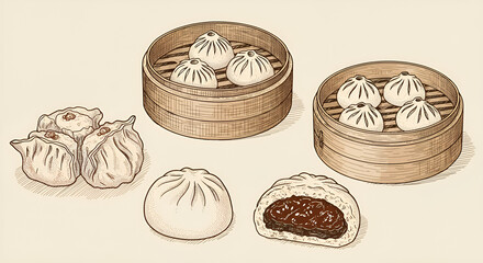 Hand-Drawn Asian Dumpling Food Illustration