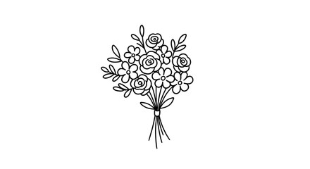 Black and White Floral Bouquet Illustration