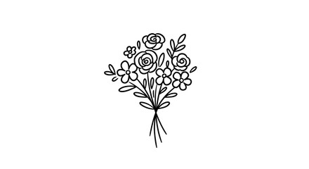 Elegant Flower Bouquet Line Art Illustration