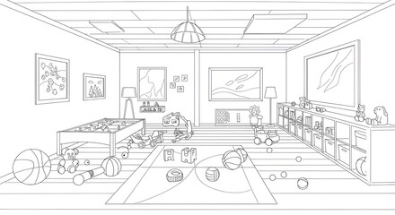 Playroom Interior Line Art Illustration