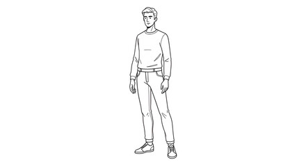 Line Art Illustration of Man in Casual Outfit