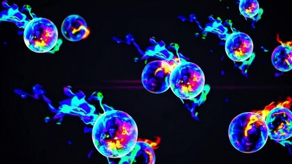 Colorful abstract display of bubbles with vibrant glowing light trails in dark background creating dynamic patterns - Powered by Adobe