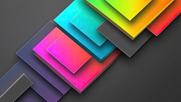Abstract layered squares in vibrant colors on dark background