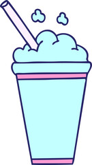 hand drawn quirky cartoon iced drink in bright neon color