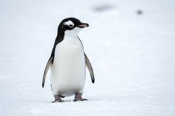 Fototapeta premium Antarctic penguin chick standing on snow