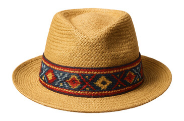 Ethnic woven straw hat with colorful tribal band