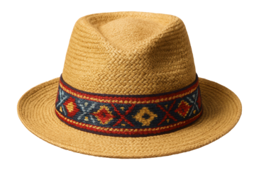 Ethnic woven straw hat with colorful tribal band