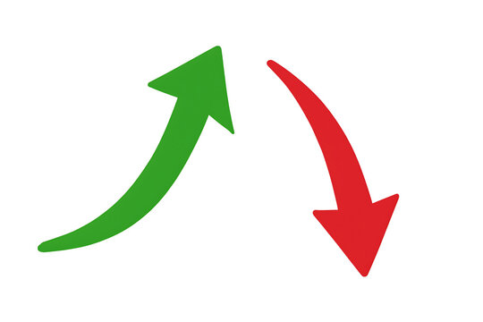 Arrow pointing up and pointing down on transparent background
