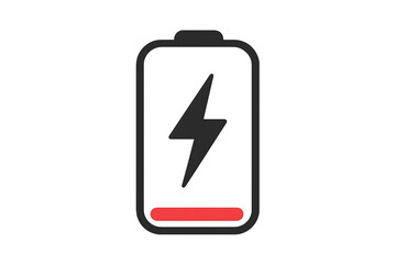 Low battery icon with lightning bolt symbol on transparent background