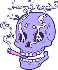 smoking skull in bright neon color