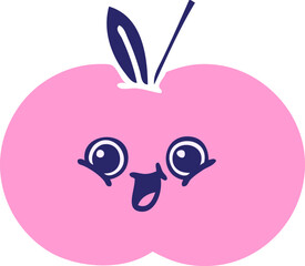 flat color retro cartoon of a red apple in bright neon color