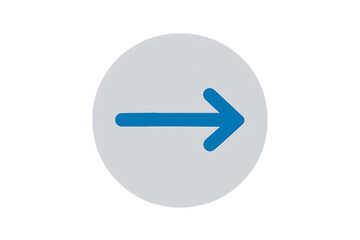 Simple blue arrow pointing right inside a light gray circle on a transparent background