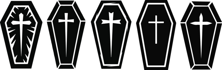 Obraz premium Coffin with Cross Icon Set