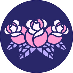 iconic tattoo style image of a bouquet of flowers in bright neon color