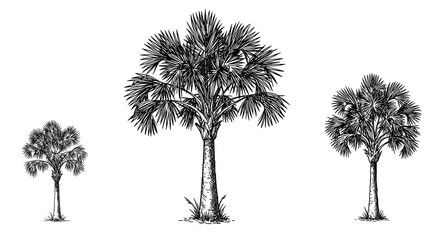 Sketched Palm Trees Isolated on White