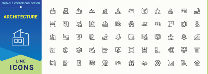 Architecture line icon set. Architecture outline icons pack. Minimalist icons collection. Engineer vector line icon set. Vector illustration in modern line style.