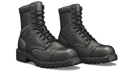 Illustration of Two Black Leather Work Boots