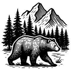 Bear Mountain Forest Silhouette Vector Illustration