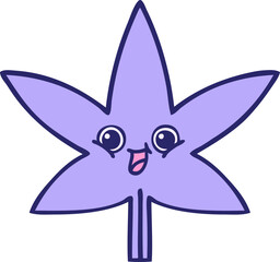 cute cartoon of a marijuana leaf in bright neon color