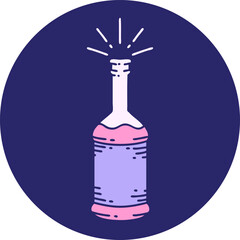 icon of a tattoo style beer bottle in bright neon color