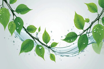 green branch and leafs with water drops,