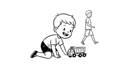 Cartoon Boys Playing with Truck Illustration