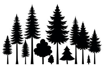 Fototapeta premium Black Silhouettes of Pine and Fir Trees – Evergreen Forest Vector Art