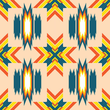 retro vintage ikat mexican ethnic aztec tribal encient batik pattern seamless background for fashion fabric and textile, 2d illustration