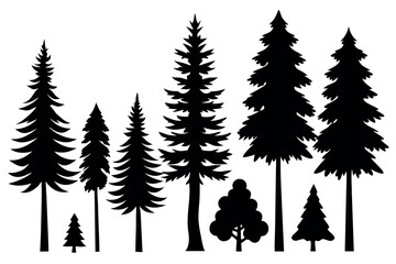 Obraz premium Silhouettes of Evergreen Forest Trees – Pine, Fir, and Spruce Vector Set