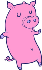 funny cartoon pig in bright neon color