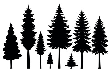Obraz premium Silhouettes of Evergreen Forest Trees – Pine, Fir, and Spruce Vector Set