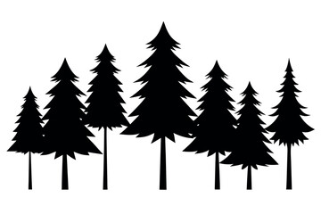 Evergreen Pine Tree Vector Silhouettes &ndash; Black Woodland Trees Isolated on White