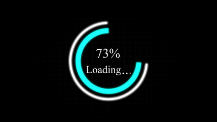 Digital progress indicator with 73 percent loading circle against a dark background