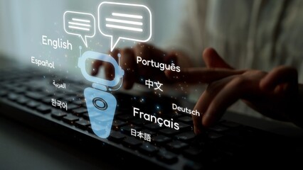 Global communication with multiple languages, digital translation tools, multilingual technology,...