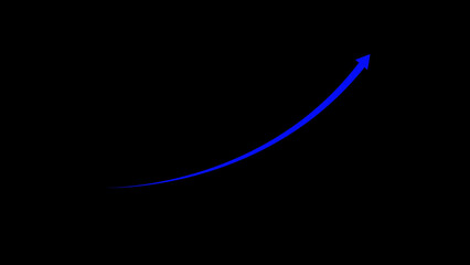 Upward trending blue arrow on black illustrating growth success and achievement
