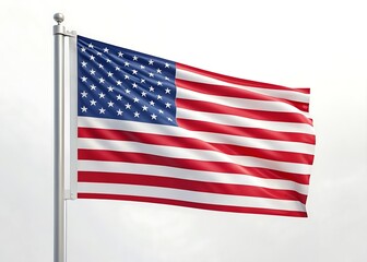 Fototapeta premium The american flag waves proudly on a flagpole against a clear sky, symbolizing freedom, democracy, and national pride in a bright, outdoor setting