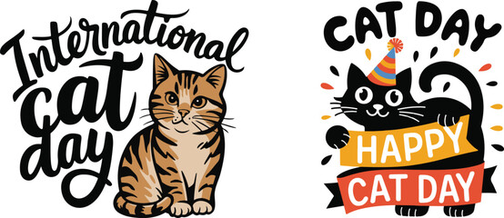 International Cat Day typography vector art and illustration.