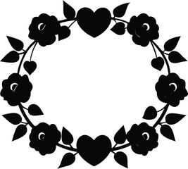 Elegant valentine s day wreath with hearts and floral elements silhouette