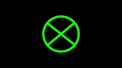 Green prohibition symbol depicting restriction or denial on a dark background.