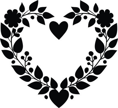 Heart filled wreath silhouette with romantic love theme