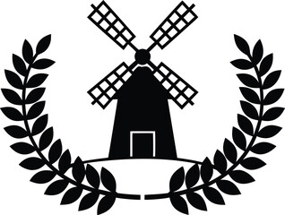 Fototapeta premium Wreath with windmill and freehouse elements in a classic silhouette design
