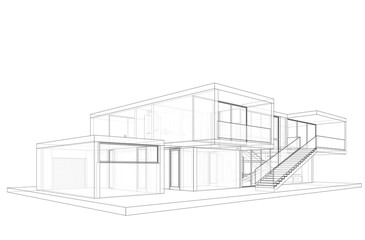 Sketch of modern house 3d rendering