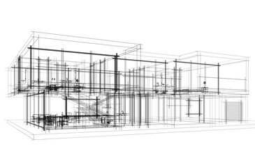 Obraz premium Sketch of modern house 3d rendering