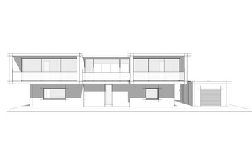 Sketch of modern house 3d rendering