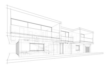 Sketch of modern house 3d rendering