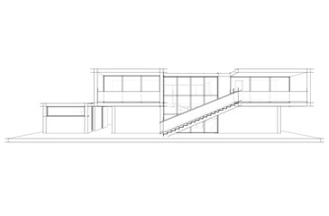 Sketch of modern house 3d rendering